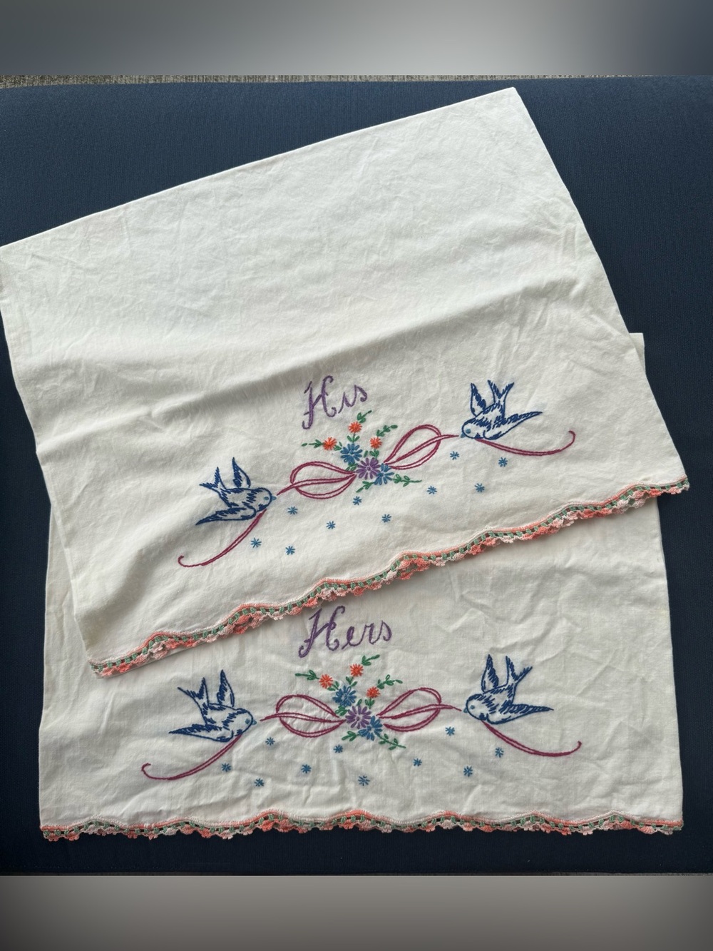 Hand-Embroidered VTG Pillowcase Set